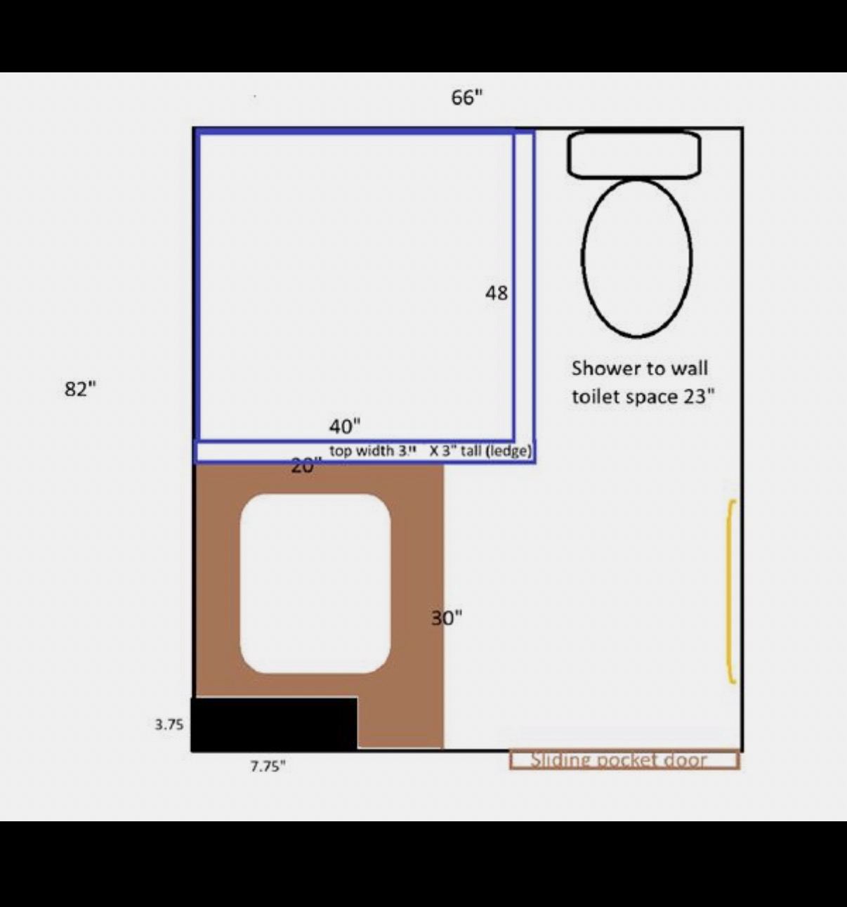 Early measured floor plan for the compact basement bathroom
